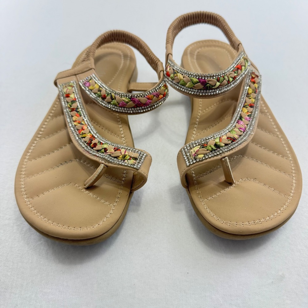 Patrizia by Spring Step Waterflow Tan Rhinestone Braided Slingback Sandals Women